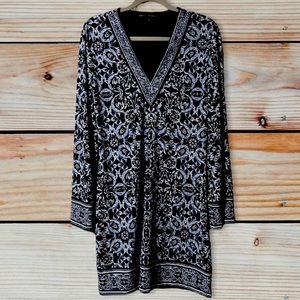 White House Black Market Blue Print Mixed Media Tunic Dress w/ V-Neck